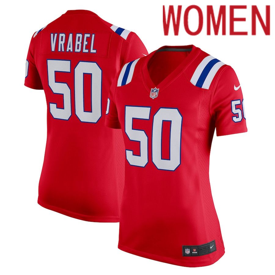 Women New England Patriots 50 Mike Vrabel Nike Red Retired Game NFL Jersey